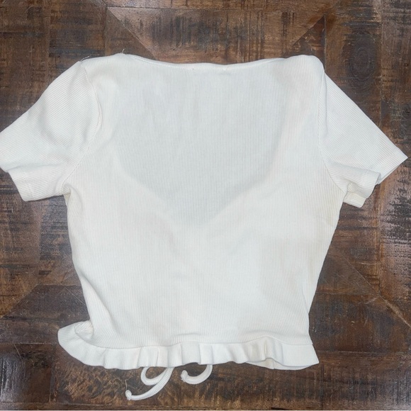 Zara White Ribbed Ruched Front Sweetheart Peplum Crop Top Women's Small S - Picture 4 of 6
